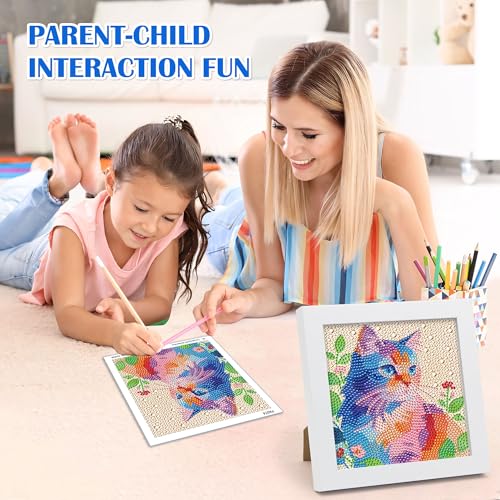Leixonl Diamond Art Kits for Kids with Framed (7 in) Cartoon Animals DIY Gem Art Painting - Arts & Crafts Gifts for Beginners & Teens (1p-6 in-Colorful cat) - color: 1p-6 in-colorful cat