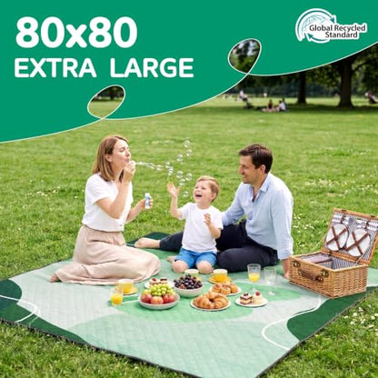 RYCHIC Waterproof Picnic Blanket Beach Outdoor Camping Mat Rug Extra Large Foldable Cute Travel Essential Accessories Gift Park Patio Lawn Garden Grass Ground Play Music Festival Concert Must Have - color: Abstract Sage Green