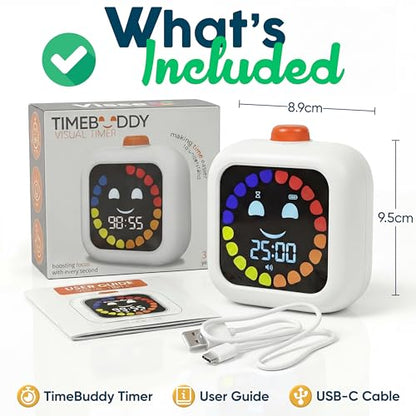 Digital Visual Timer for Kids - Calmer Routines & Transitions | Silent, Rechargeable, 99-Min Clock, Alarm, Countdown & Count-up; For Classroom, Home & Therapy - Builds Focus & Independence - color: White