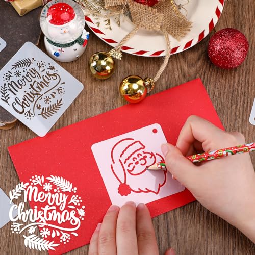Augshy 56 Pack Christmas Snowman Face Stencils, Reusable 3 Inch | Plastic Paint Stencils, for Christmas Crafts Scrapbooking Wall Floor Decor, DIY Rock Painting Art Projects, Small Templates - style: Snowman