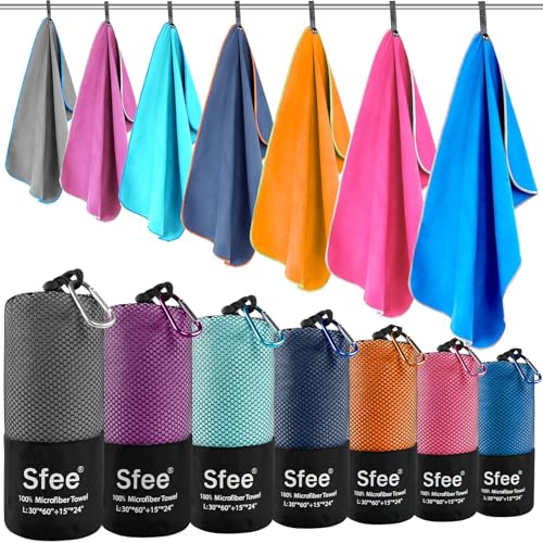 Sfee 2 Pack Microfiber Travel Towel, Quick Dry Camping Towel Large Beach Towel Super Absorbent Compact Lightweight Sports Gym Towels for Beach, Gym, Hiking, Pool, Backpacking, Bath, Yoga - color: Orange, size: L 60"x30"+24"x15"