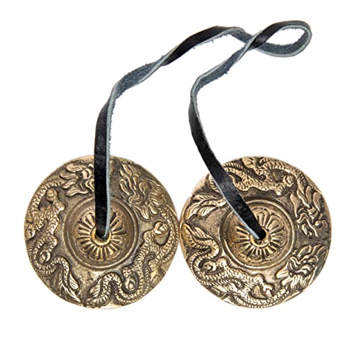 Tingsha Cymbals Bells - Easy To Play - Meditation Mindfulness Chime For Chakra Healing Sound Bath Dharma Gifts Handcrafted Tibetan By Himalayan Bazaar (Dragon Embossed) - color: Dragon
