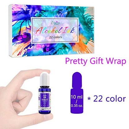 Alcohol Ink Set - 22 Colors x 0.35oz Alcohol Based Ink for Epoxy Resin Painting, Resin Petri Dish Making - Concentrated Alcohol Paint Color Dye for Resin Art, Coaster, Yupo, Tumbler Making - 10ml Each