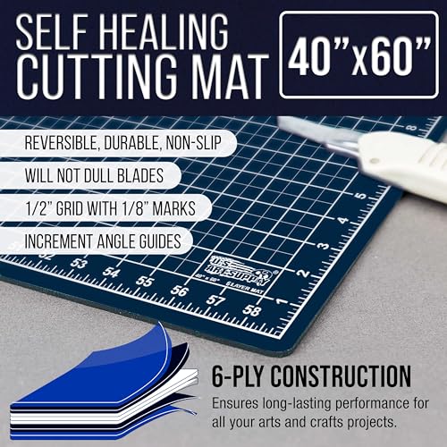 U.S. Art Supply 40"x60" Self-Healing Cutting Mat 5-Ply White/Blue | Double-Sided White/Blue Craft Mat, Non-Slip Cutting Mats for Crafts, Sewing, Quilting, Scrapbooking - color: White/Blue