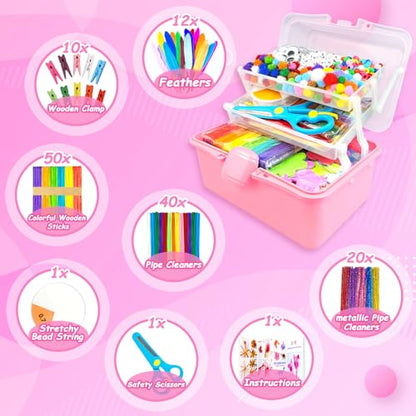 3000 Arts and Crafts Supplies for Kids Craft Kit Craft Box with Pipe Cleaners Arts and Crafts for Kids Age 4-6, 6-8, 8-12 DIY School Supplies Materials Set Toys Gifts for Girls Boys Toddlers, Red - color: red