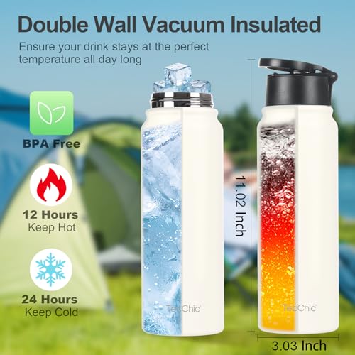 Insulated Water Bottle with Magnetic Phone Holder Compatible with MagSafe and iPhone,Double-Sided Magnet,Hot 12H Cold 24H,Stainless Steel Water Bottle Phone Mount for Sports Travel,27oz (Ivory) - color: Ivory