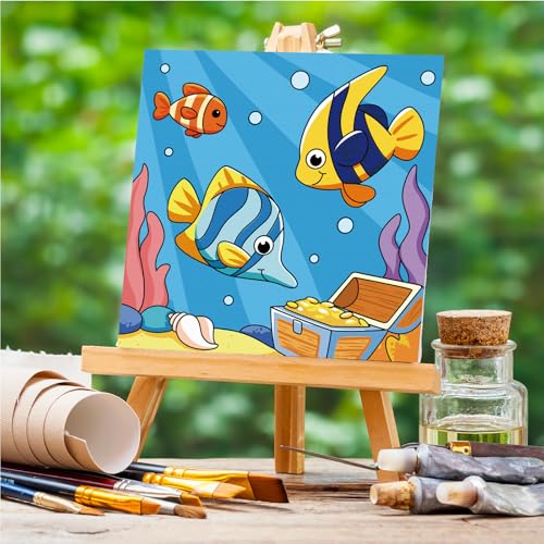 Anseal 12 Packs Pre Drawn Canvas to Paint, 4" X 4" Ocean Pre-Printed Paint Party, Pre Stretched Canvas Outline Painting Boards for Beginners, Party Favor - style: Ocean