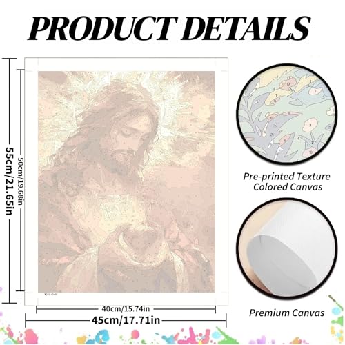 koemhxb Jesus Paint by Numbers Kit for Adults, Jesus with Heart Theme, Acrylic Painting on Canvas, DIY Religious Art Set for Beginners, Home Wall Decor Gift 16x20 Inch - color: Jesus with Heart