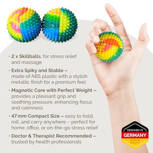 2X Spiky DBT Skill Balls | 1.85 inch | Magnetic Stress Relief Balls | Spiky Massage Balls for Relaxation, Tension Release, Focus & Mobility (Rainbow) - color: Rainbow, size: 2 inches