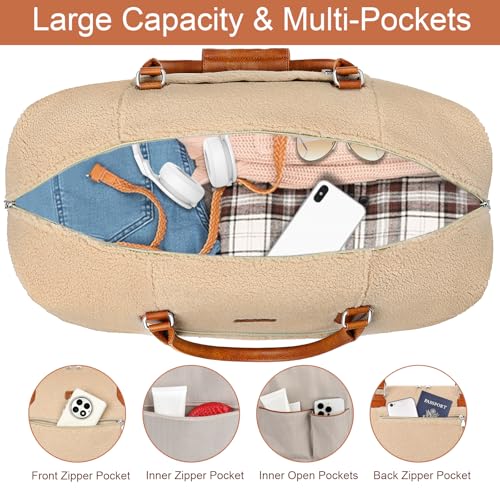 ITIEZY Weekender Bag for Women 21.5" Travel Duffel Large Carry On Bag 3PCS | Nylon Duffel Bag with Waterproof Shoe Compartment, Crossbody Bag and Toiletry Bag, Travel Weekend Hospital Overnight Gym Bag - color: 8a-Off White