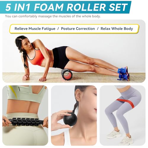 Krightlink 5 in 1 Foam Roller Set High Density Deep Tissue Massager - color: Violet