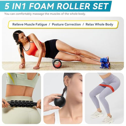 Krightlink 5 in 1 Foam Roller Set High Density Deep Tissue Massager - color: Violet