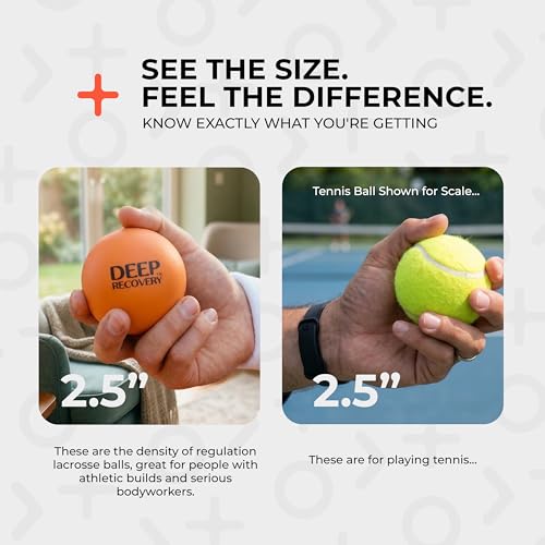 Deep Recovery Sport Yoga Deep Tissue Massage Ball Set, Extra Firm – Lacrosse Ball Size (2.5in) Myofascial Release Balls for Feet, Back, Neck, Legs, & Arms – Trigger Point & Mobility Therapy (2-Pack) - style: Extra Firm