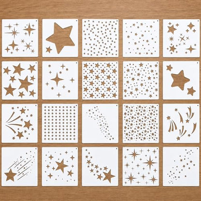 20 Pcs Star Stencils for Painting, 5.9inch Large Star Stencil Set | Reusable Stencils for Crafts, DIY Drawing Template for Crafts Home Decor on Wood, Canvas, Paper, Fabric, Walls, Furniture