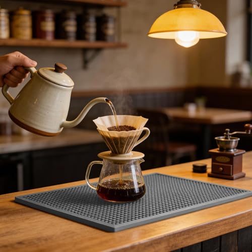 ZJWZLG Bar Mat 18"X12"(2 Pcs) Non-Slip Rubber Bar Mat, Spill Proof & Design,Easy to Clean Textured Surface for Home Bar,Coffee Station, Bartending - Protects Countertops & Glassware(Gray). - color: Gray, size: 18" x 12"