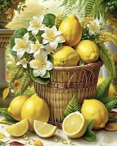 WCHUIMM Diamond Art Kit for Adults, Full Drill Diamond DIY 5d Lemon Diamond Art Kits Summer Diamond Art Kits Gem Art Wall Home Decor 12x16 inch - color: 26-43 Lemon