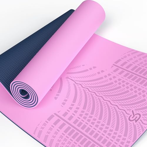 LOLLIPOP Thick Yoga Mat, Non-Slip Exercise Mat for Yoga, Pilates, Stretching Fitness & Exercise Mat with Easy-Cinch Carrier Strap - color: Pink & Royal Blue Lollipops, size: 24" Standard