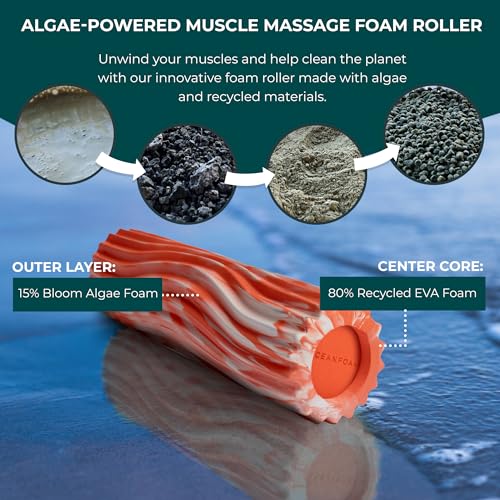Oceanfoam Ripple Travel Foam Roller (11" x 3.35") Firm Mini Foam Roller for Physical Therapy, Deep Tissue Massage, Back Pain - High Density, Ergonomic Wave Textured - Yoga, Exercise (Orange Marbled)