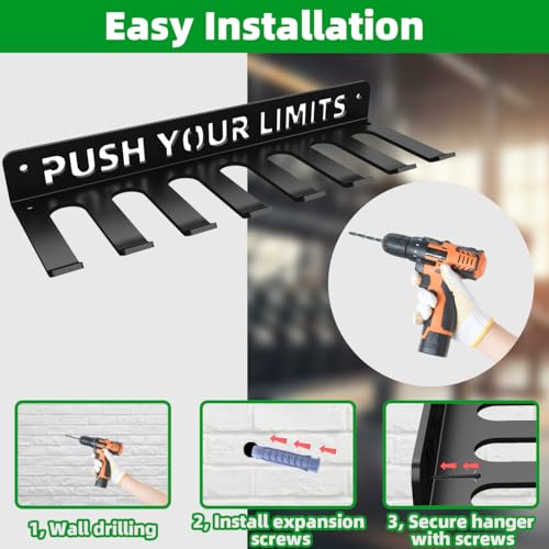 Home Gym Accessories Organization Storage Rack Equipment For Home 8 Hook Wall Hanger Display Gear Barbells Resistance Bands Jump Ropes Lifting Belt Hanger Accessories Hardware Included - color: Push Your Limits