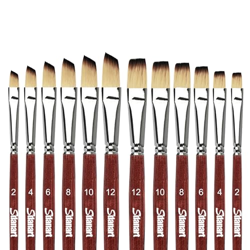 Sdanart Watercolor Brushes 12 PCS,6 Flat Paint Brushes 6 Angular Paintbrush | Watercolor Paint Brush for Watercolors,Acrylics,Oil,Gouache,Ink,Different Size Paintbrushes Perfect for Artists and Beginners