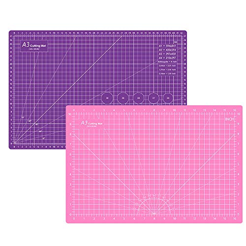 18"x12" Thickened Self Healing Cutting Mat, A3 Rotary Cutting Sewing Mat for Crafts, Double Sided 5-Ply Table Cutting Board for Fabric Quilting Art Hobby Project, Pink/Purple - color: Pink/Dark Purple, size: 17.7"L x 11.8"W
