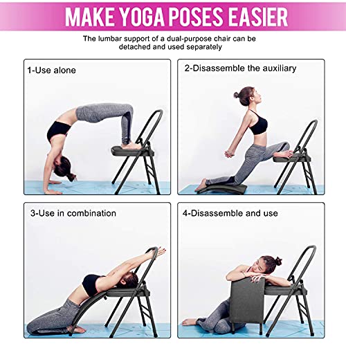 INNOLIFE Yoga Auxiliary Chair with Lumbar Back Support Foldable Balance Training with Purple Yoga Resistance Band - color: Black with lumbar back support