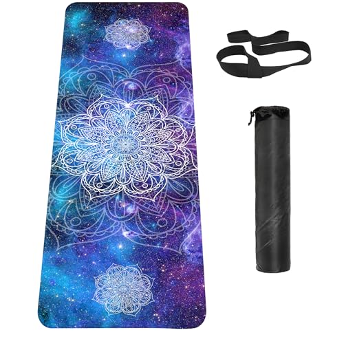 Non Slip Yoga Mat TPE Workout Mat for Men Women, Thick Workout Mat with Carrying Strap, Fitness Mats for Exercise, Yoga, Fitness, Pilates, Floor Workouts (72" x 24" x 6mm) - color: Flower E