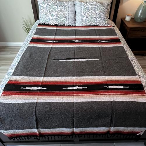 Open Road Goods Mexican Diamond Blanket - XL Heavyweight Yoga Blanket – Handmade in Mexico - Thick Boho Serape Saltillo Style Throw for Beach, Picnic, Home, Camping and More! (Charcoal Retro) - color: Charcoal Retro