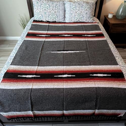 Open Road Goods Mexican Diamond Blanket - XL Heavyweight Yoga Blanket – Handmade in Mexico - Thick Boho Serape Saltillo Style Throw for Beach, Picnic, Home, Camping and More! (Charcoal Retro) - color: Charcoal Retro