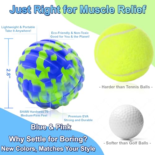 Deep Tissue Massage Ball for Exercise & Recovery - SGS Certification - Targets Back, Shoulder, Legs&Feet - Relieves Muscle Knots, Joint Pain&Tightness, Pressure Point Therapy- Myofascial Release Ball - color: Blue&green, size: 1-Pack | 2.8-inch