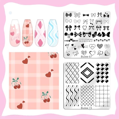 Biutee 15Pcs Nail Stamping Kit Nail Stamp Plate 8 Nail Stamping Gel Polish | 1 Nail Stamper and Scraper with Storage Bag, Nail Stamper Kit Flower Leaves Star Template Design - color: 27 Piece Set