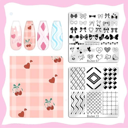 Biutee 15Pcs Nail Stamping Kit Nail Stamp Plate 8 Nail Stamping Gel Polish | 1 Nail Stamper and Scraper with Storage Bag, Nail Stamper Kit Flower Leaves Star Template Design - color: 27 Piece Set