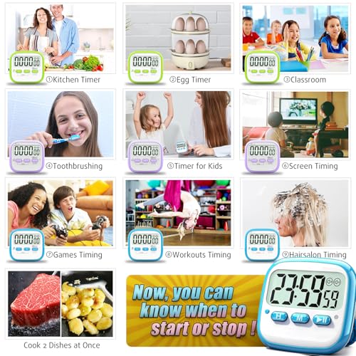 Antonki 2 Pack Classroom Timers for Kids Teachers, Magnetic Countdown Digital Kitchen Timer for Cooking, Study, Exercise, Games, Time Mangement - Loud/Silent Mode - Battery Included - color: 2* Sky Blue & Green ( Classic Pair )