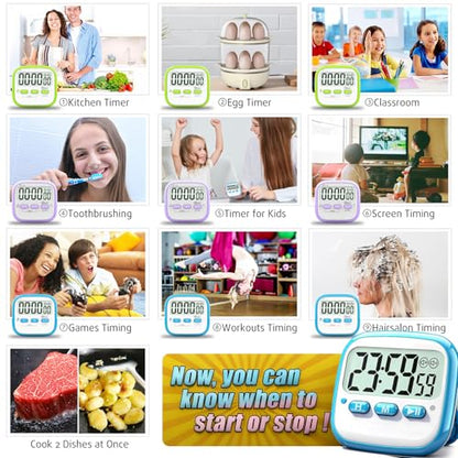 Antonki 2 Pack Classroom Timers for Kids Teachers, Magnetic Countdown Digital Kitchen Timer for Cooking, Study, Exercise, Games, Time Mangement - Loud/Silent Mode - Battery Included - color: 2* Sky Blue & Green ( Classic Pair )