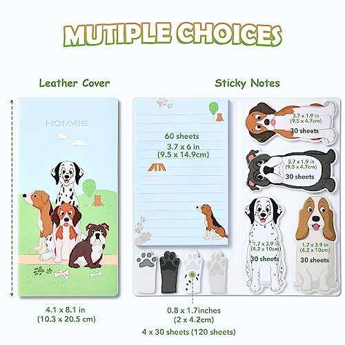 Hommie Dog Sticky Notes Set, Planner Sticky Note Dividers Tabs 300 Sheets, Cute Animals Shape Markers Flags Self-Stick Memo Pads for Dog Lovers Home Office School Supplies - color: Dog(blue Background)