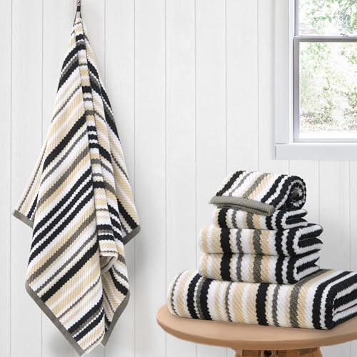 VOOVA & MOVAS Striped Towels 6 Pack, 100% Cotton, Black - color: Gray + Black Striped, size: 6 PCS Bathroom Towels