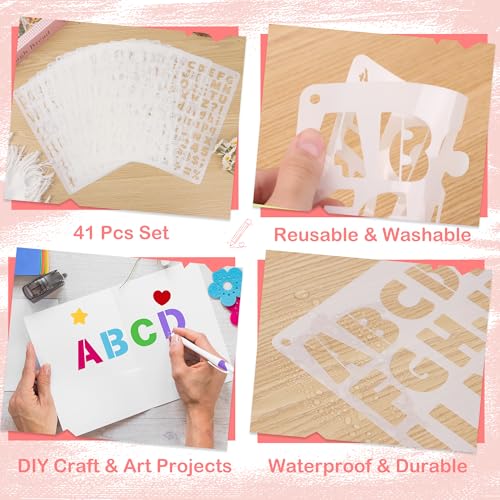 41Pcs Letter Stencils Reusable Small Alphabet Number Stencils for Painting | 1/2,3/4,1,5/4,2Inch,stencil letters,Small Plastic Templates,5 Font,Shape Stencils for Crafts,Drawing, Notebook,Home Decor