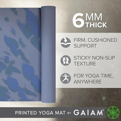 Gaiam, 요가 매트 - 프리미엄 6mm 프린트, 매우 도톰한 소재. 미끄럼 방지, 모든 유형의 요가, 필라테스 및 바닥 운동을 위한 운동 및 피트니스 매트(길이 172.7cm (68 인치) x 너비 61cm (24 인치) x 6mm 두께) - color: 타이 다이 블래스트
