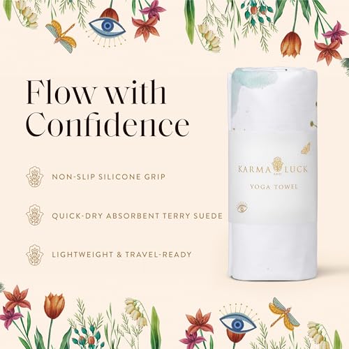 KARMA AND LUCK Serenity Flow Yoga Towel, Lightweight Terry Suede Mat Cover for Calm & Balance, Non-Slip, Quick-Dry Silicone Base, Ideal for Hot Yoga & Meditation, 26” x 72” - color: Serenity