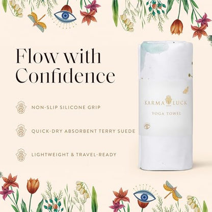 KARMA AND LUCK Serenity Flow Yoga Towel, Lightweight Terry Suede Mat Cover for Calm & Balance, Non-Slip, Quick-Dry Silicone Base, Ideal for Hot Yoga & Meditation, 26” x 72” - color: Serenity