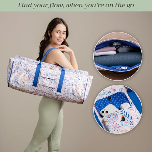 Maison d' Hermine Yoga Mat Duffle Bag Gym Tote Yoga Mat Carry Bag | Cylindrical bag for Woman Men Gifts Adjustable shoulder straps with Drawstring Water Bottle Pocket and zipper pocket - color: Indian Floral, style: Yoga Mat Tote