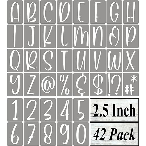 2.5 Inch Alphabet Letter Stencils for Painting - 42 Pack Letter and Number Stencil Templates with Signs for Painting on Wood, Reusable Letters and Numbers Stencils for Chalkboard Wood Signs & Wall Art - size: 2.5 Inch