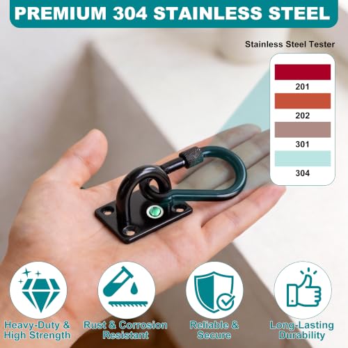 304 Stainless Steel Pad Eye Snap Hooks, 800LBS Heavy Duty Ceiling Hook, M6 | Black Hanging Kit with Locking Carabiner, Pad Plate Hooks for Hammock, Chair Swing, Plant,Sun Shade Sail, Marine Boat, Yoga - color: Black Square, size: M6