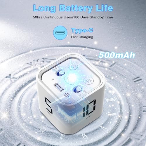 Wbacon Cube Pomodoro Timer, Smart Productivity Timer 5/10/30/60 Minutes | Pause & Resume, Adjustable & Silent Visual Timer, Portable Rotation Multi Desk Timer for Study Task Work Kitchen - color: White