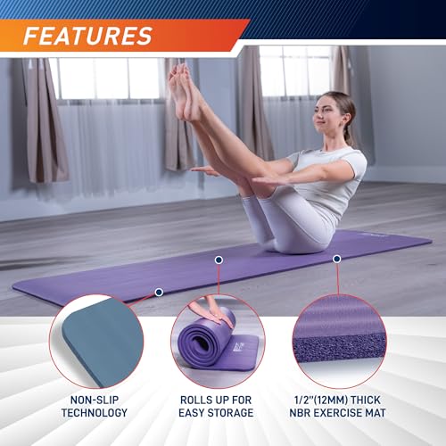 Circuit Fitness by Marcy Non-Slip Multi-Purpose Exercise Yoga Mats with Carrying Strap Multi-Thickness, Multi-Color Options - color: Sleek Black, size: 1/2-inch
