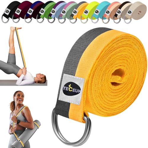 TECEUM 2 IN 1 Yoga & Mat Strap for Stretching – Cotton – 6/8/10 ft - color: Yellow Gray, size: 8 ft
