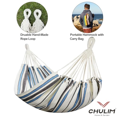 Brazilian Double Hammock with Tree Straps, Extra Large, 450 lbs Capacity - color: Blue White Stripe, size: X-Large