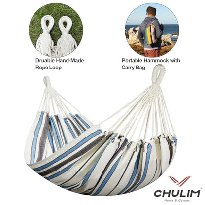 Brazilian Double Hammock with Tree Straps, Extra Large, 450 lbs Capacity - color: Blue White Stripe, size: X-Large