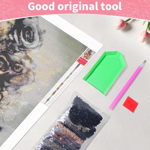 Diamond Art Kits for Adults, Diamond Art Flowers: Black Gold Rose Round Drill Painting - 5D Full Drill, 12"x16" Beginner DIY Elegant Wall Art Gift +30% Bonus Diamonds! - color: Black Gold Rose