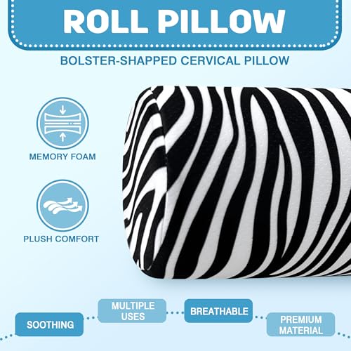 Neck Roll Pillow for Sleeping,Ergonomic Cylinder Tube Pillows for Cervical Spine and Neck Support,Versatile Roll Pillow for Bed,Office,and Travel,Memory Foam Bolster with Washable Cover - color: Black